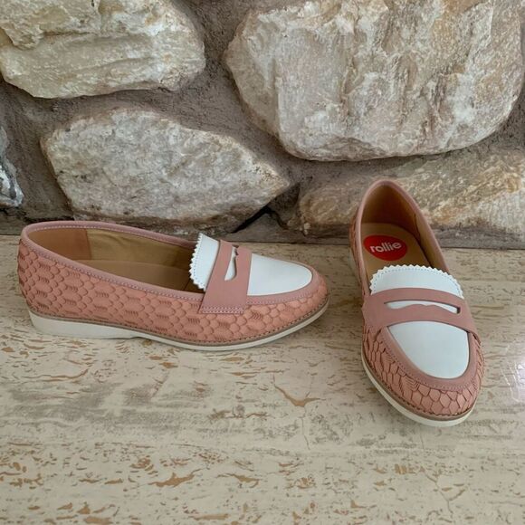 Women’s Rollie Nation Geo pink snake embossed  color block penny loafer - Picture 1 of 8